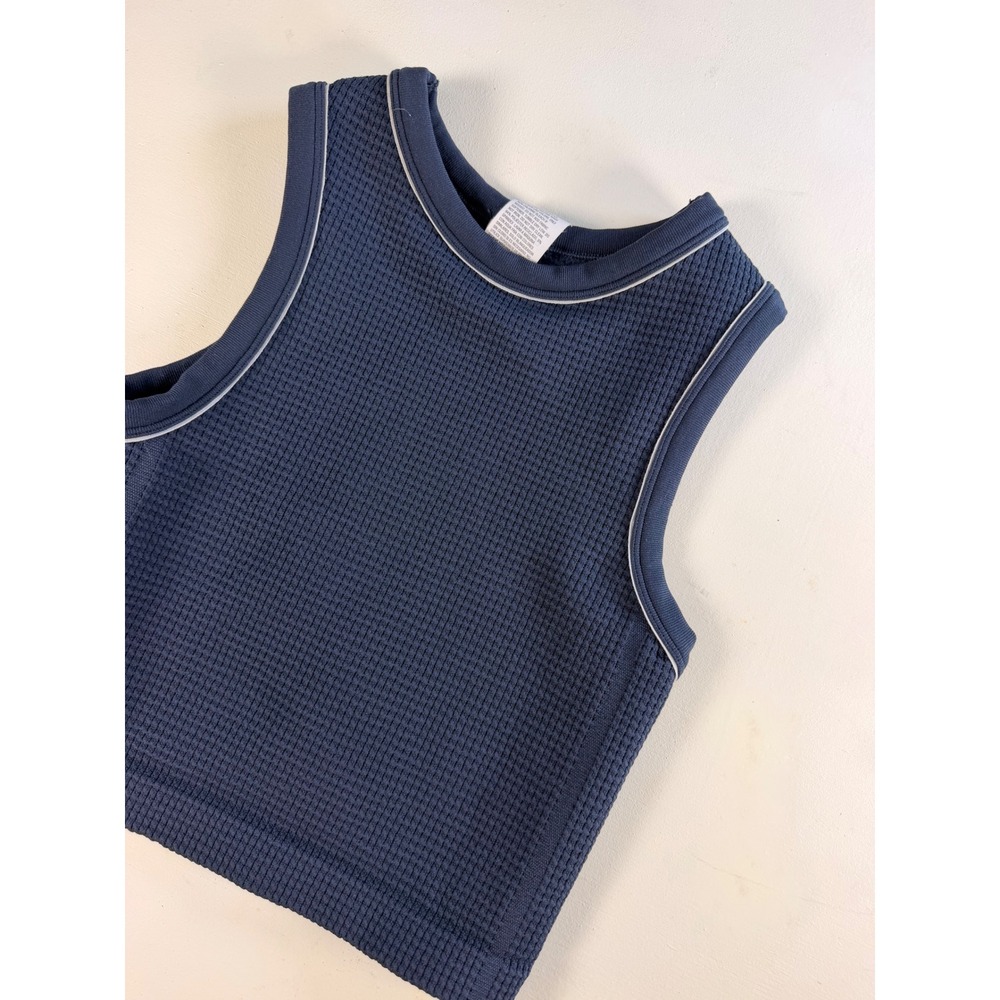All In Motion Tank Top Women Small Navy Blue Y2K Waffle Knit Contrast Piping - Picture 2 of 6